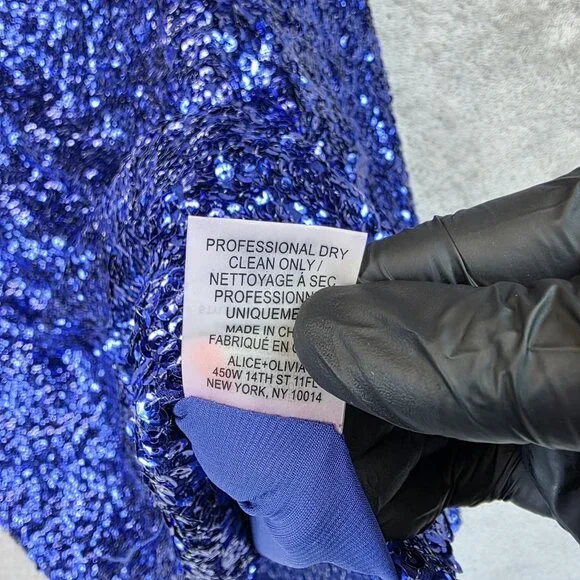 alice + olivia Shirt Womens Small Blue Sequin Silk Long Sleeve Top Party Dressy